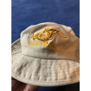 Vtg Australia Kangaroo Embroidered Bucket Hat One Sz Tan/khaki Actual Small